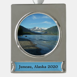 Mendenhall Lake in Juneau Alaska Landschap Verzilverd Banner Ornament