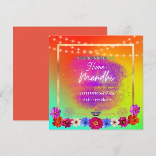 Mendhi-uitnodiging Kaart (Voorkant / Achterkant)