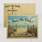 Mendocino Beach Vintage slaat de datum op Aankondigingskaart (Voorkant / Achterkant)