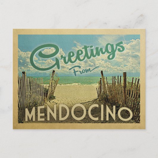 Mendocino Beach Vintage Travel Briefkaart (Voorkant)