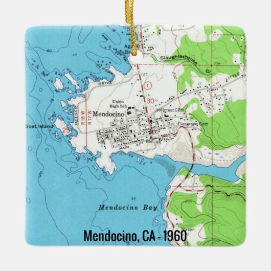Mendocino CA 1960 Map Keramisch Ornament (Voorkant)