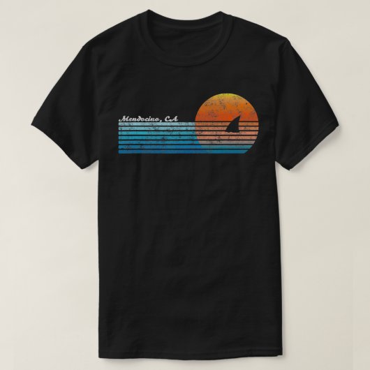 Mendocino CA Retro 80s Fin Sunset T-shirt (Design voorkant)