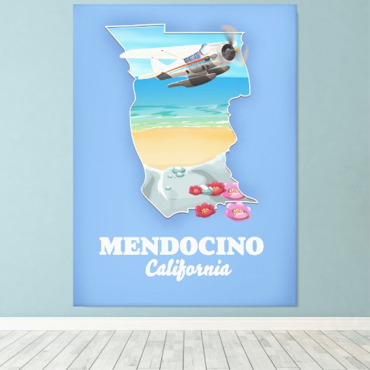 Mendocino California-kaart Canvas Afdruk (Insitu (Houten vloer))