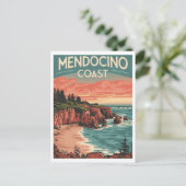 Mendocino Coast, Californië Retro Waterverf Briefkaart (Staand voorkant)