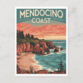 Mendocino Coast, Californië Retro Waterverf Briefkaart (Voorkant)