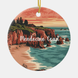 Mendocino Coast, Californië Retro Waterverf Keramisch Ornament