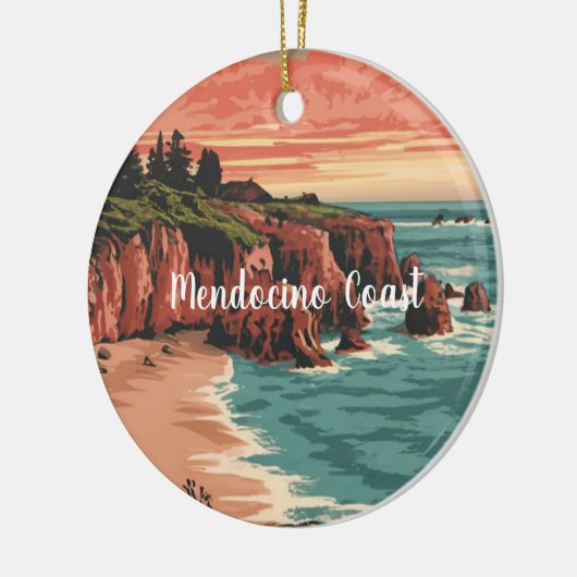 Mendocino Coast, Californië Retro Waterverf Keramisch Ornament (Links)