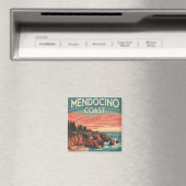 Mendocino Coast, Californië Retro Waterverf Magneet (Insitu (Vaatwasser))