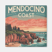 Mendocino Coast, Californië Retro Waterverf Magneet (Voorkant)