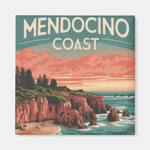 Mendocino Coast, Californië Retro Waterverf Magneet