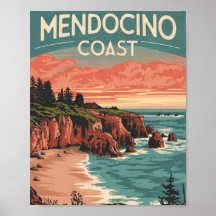 Mendocino Coast, Californië Retro Waterverf