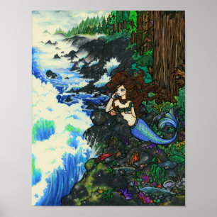 "Mendocino Mermaid" Fairy Fantasy Coast Ocean Art Poster