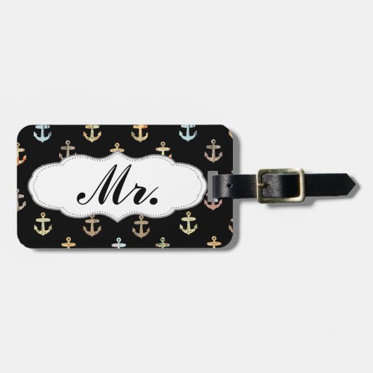 Meneer ankerpatroon - de helft van meneer en mevro bagagelabel (Voorkant horizontaal)