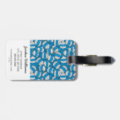 Meneer Boemel | Blauwe Verwarringspatroon Bagagelabel (Achterkant horizontaal)