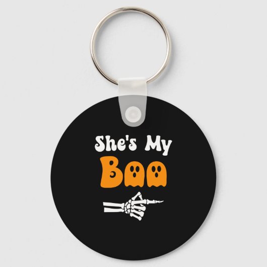 Meneer boo grappige bijpassende halloween koppels sleutelhanger (Voorkant)