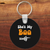 Meneer boo grappige bijpassende halloween koppels sleutelhanger (Voorkant)