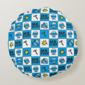 Meneer Bump | Mozaïek in Blauwe Patroon Rond Kussen (Achterkant)
