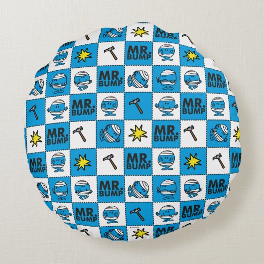 Meneer Bump | Mozaïek in Blauwe Patroon Rond Kussen (Achterkant)