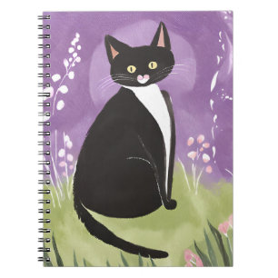 Meneer Chonk Tuxedo Kat Paarse Waterverf Notitieboek