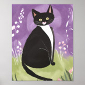 Meneer Chonk | Tuxedo Kat Paarse Waterverf Poster (Voorkant)