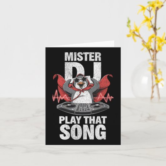 Meneer Dj Speel Dat Lied Grappige Pinguïn Dj Jeugd Kaart (Gele Bloem)