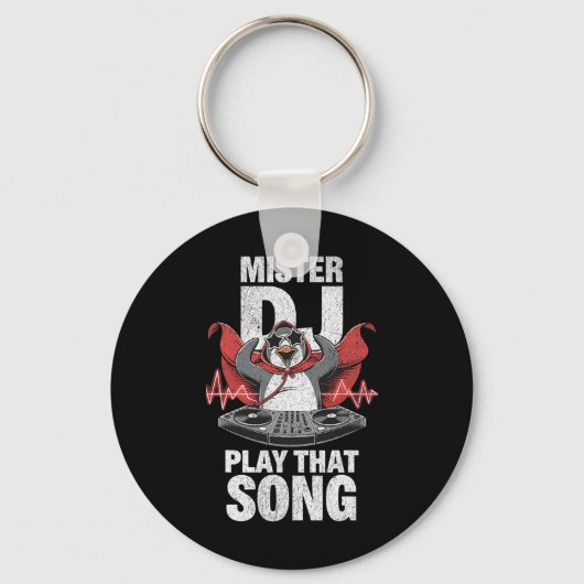 Meneer DJ speel dat liedje Funny Penguin DJ Youth Sleutelhanger (Voorkant)