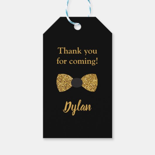 Meneer een prachtig zwart en gouden boog stropdas cadeaulabel (Voorkant)