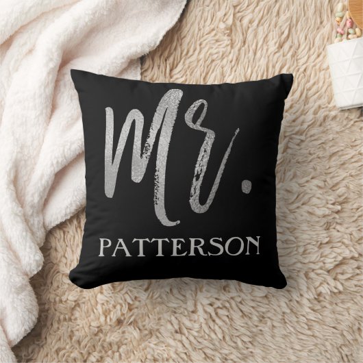 Meneer en achternaam Faux Silver Foil Pillow Kussen (Deken)