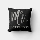 Meneer en achternaam Faux Silver Foil Pillow Kussen (Voorkant)