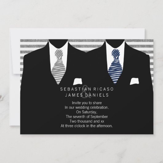 Meneer en meneer pak en das (grijs / blauw) homo t kaart (Voorkant)