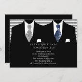 Meneer en meneer pak en das (grijs / blauw) homo t kaart (Voorkant / Achterkant)