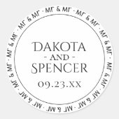 Meneer en meneer Simple Moderne Zwarte Witte Feest Ronde Sticker (Voorkant)