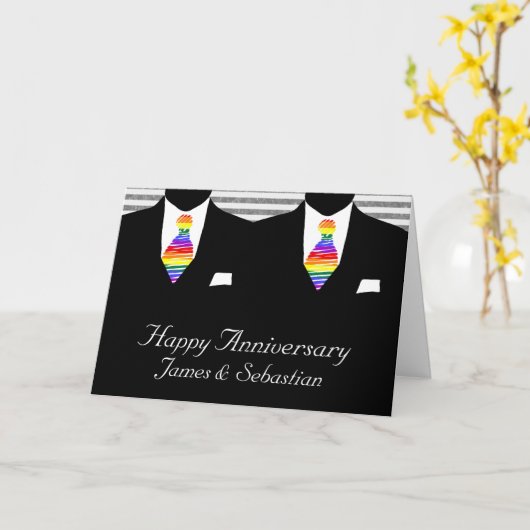 Meneer en meneer, twee bruidegoms huwelijksjubileu kaart (Gele Bloem)