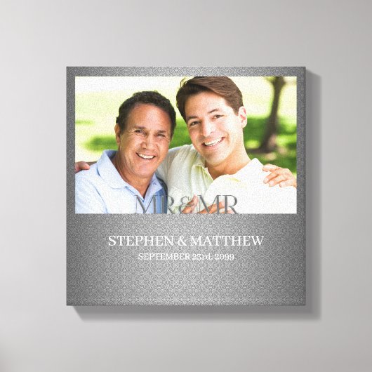 Meneer en meneer Twee Bruidegoms Zilveren Damast F Canvas Afdruk (Voorkant)