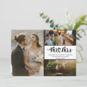 Meneer en mevrouw 3 Foto Bruiloft Bedankkaart (Staand voorkant)