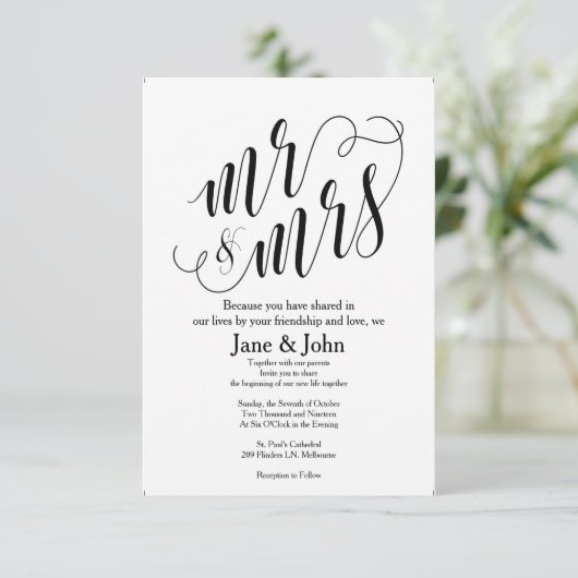 Meneer en mevrouw Basic Huwelijksuitnodigingen Kaart (Staand voorkant)