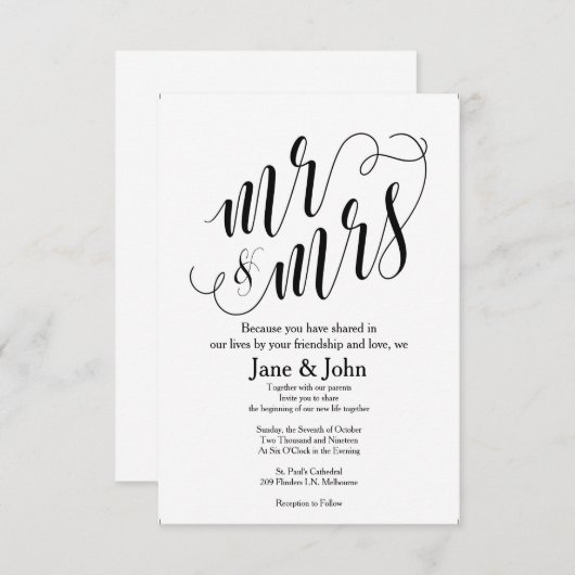 Meneer en mevrouw Basic Huwelijksuitnodigingen Kaart (Voorkant / Achterkant)