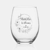 Meneer en mevrouw Bloemige Jubileum Familienaam Es Wijnglas Zonder Voet (Voorkant)