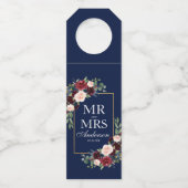 Meneer en mevrouw Blue Bourgondië Floral Wedding Flessenhanger (Voorkant)