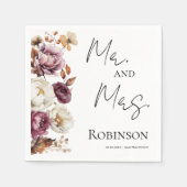 Meneer en mevrouw | Bourgogne Bloemen Herfst Huwel Servet (Voorkant)