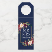 Meneer en mevrouw Bourgondië Bloemen Blauw Goud Br Flessenhanger (Voorkant)