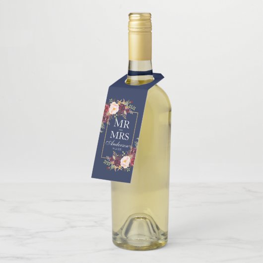 Meneer en mevrouw Bourgondië Bloemen Blauw Goud Br Flessenhanger (Schuin)