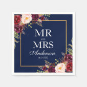 Meneer en mevrouw Bourgondië Bloemen Blauw Goud Br Servet (Voorkant)
