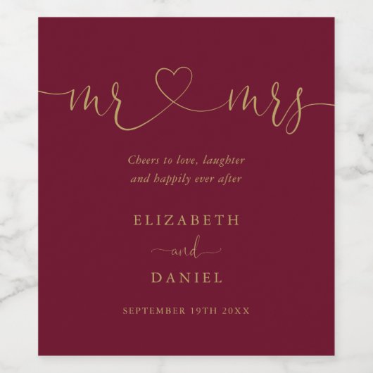 Meneer en mevrouw Bourgondië en gouden script brui Wijn Etiket (Enkel label)