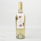 Meneer en mevrouw Bourgondië Floral Gold Wedding Flessenhanger (Op fles)