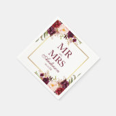 Meneer en mevrouw Bourgondië Floral Wedding Servet (Hoek)
