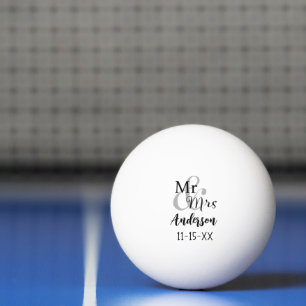 Meneer en mevrouw bruidspaar gepersonaliseerd pingpongbal