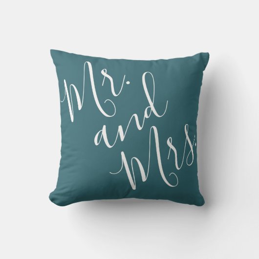 Meneer en mevrouw Calligraphy Peacock Blue (Teal,  Kussen (Voorkant)