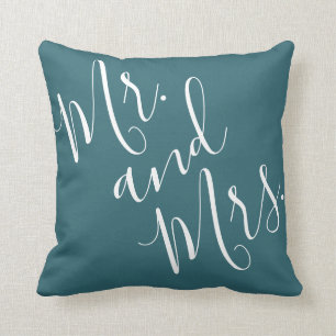 Meneer en mevrouw Calligraphy Peacock Blue (Teal,  Kussen