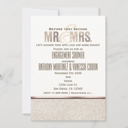 Meneer en mevrouw Champagne Sparkle Engagement Inv Kaart (Voorkant)